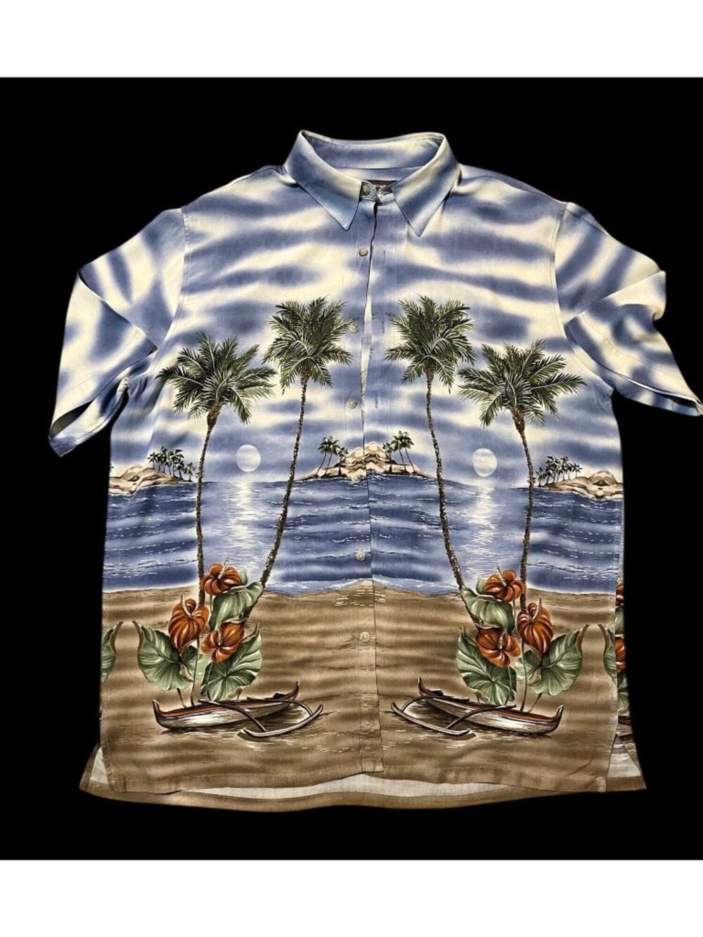 Croft & Barrow Mens Tropical Hawaiian Button-Up Shirt Size L Blue & Brown